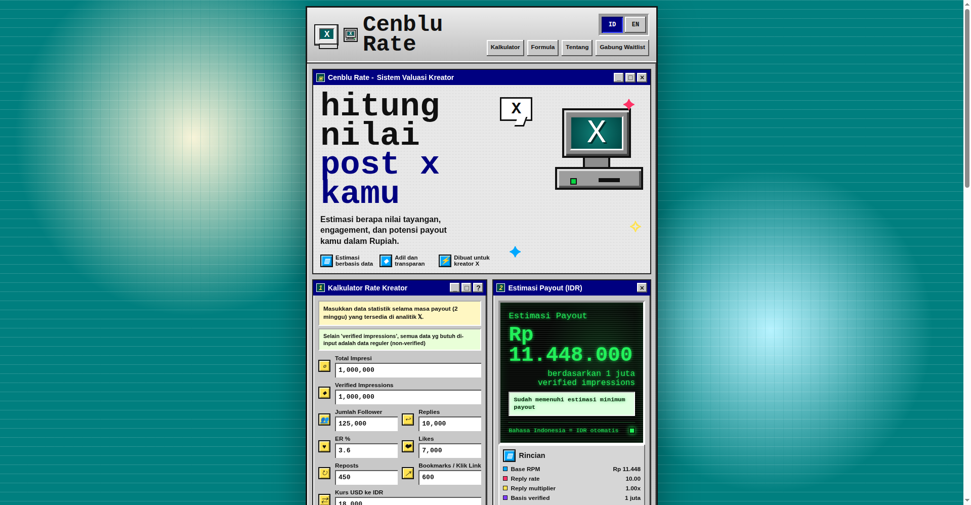 Cenblurate retro 8-bit creator earnings calculator website